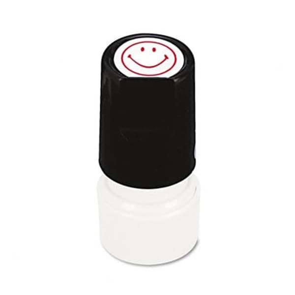 Universal Battery Universal One-Color Round Message Stamp Smiley Face Pre-Inked/Re-Inkable Red 10080 - main